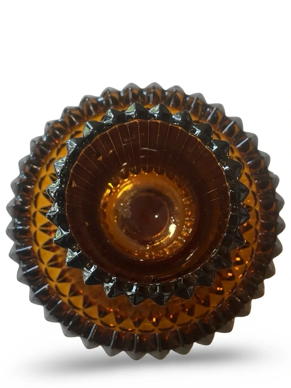 Vintage Indiana Glass Amber 2-Piece Candle Holder